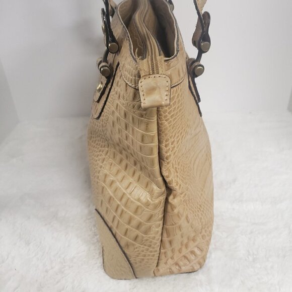 Etienne Aigner Tan Croc Embossed Leather Shoulder Tote Bag - Picture 7 of 16